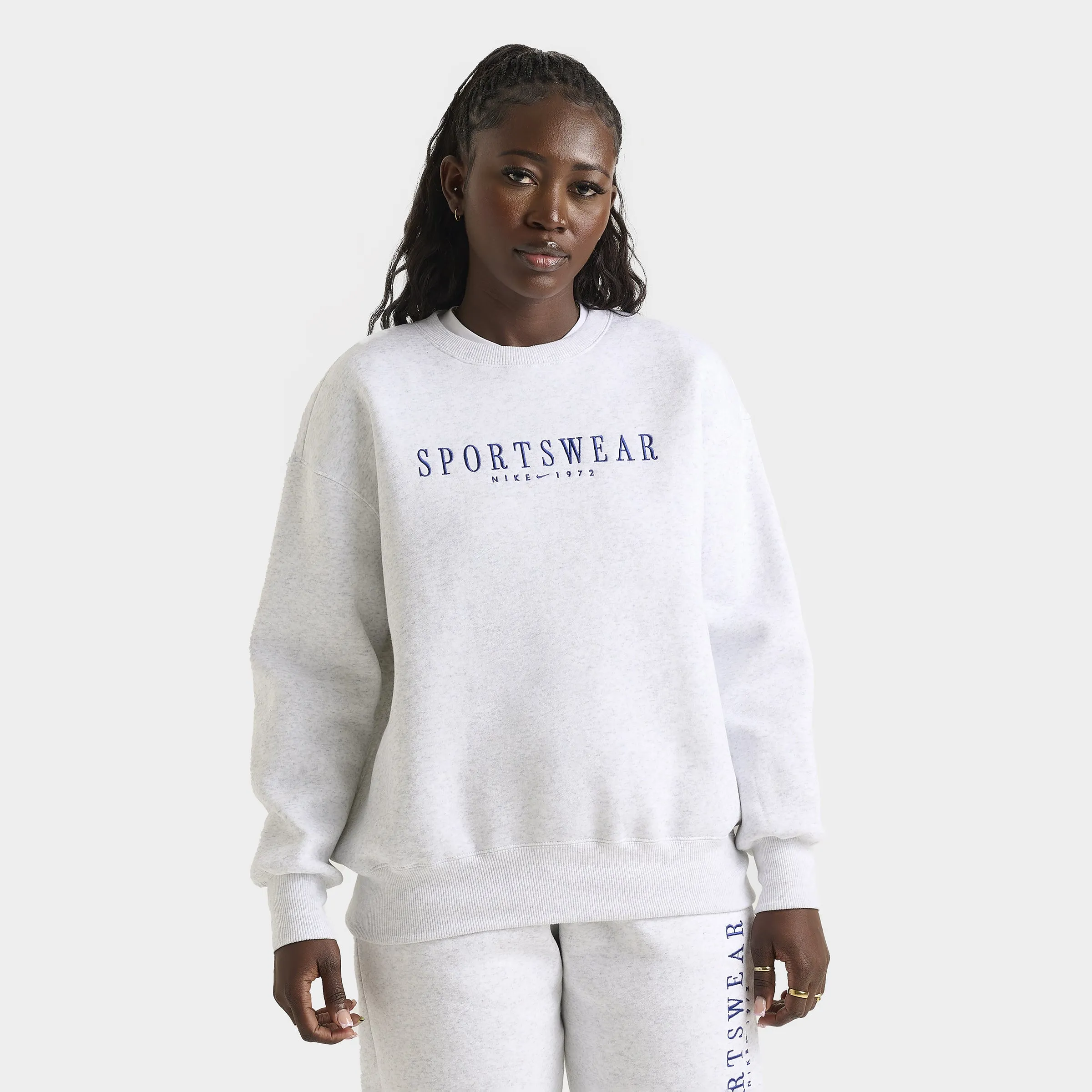 Nike Sportswear Women's Phoenix Fleece Oversized Crewneck Birch Heather / Deep Royal Blue sold by JD Sports