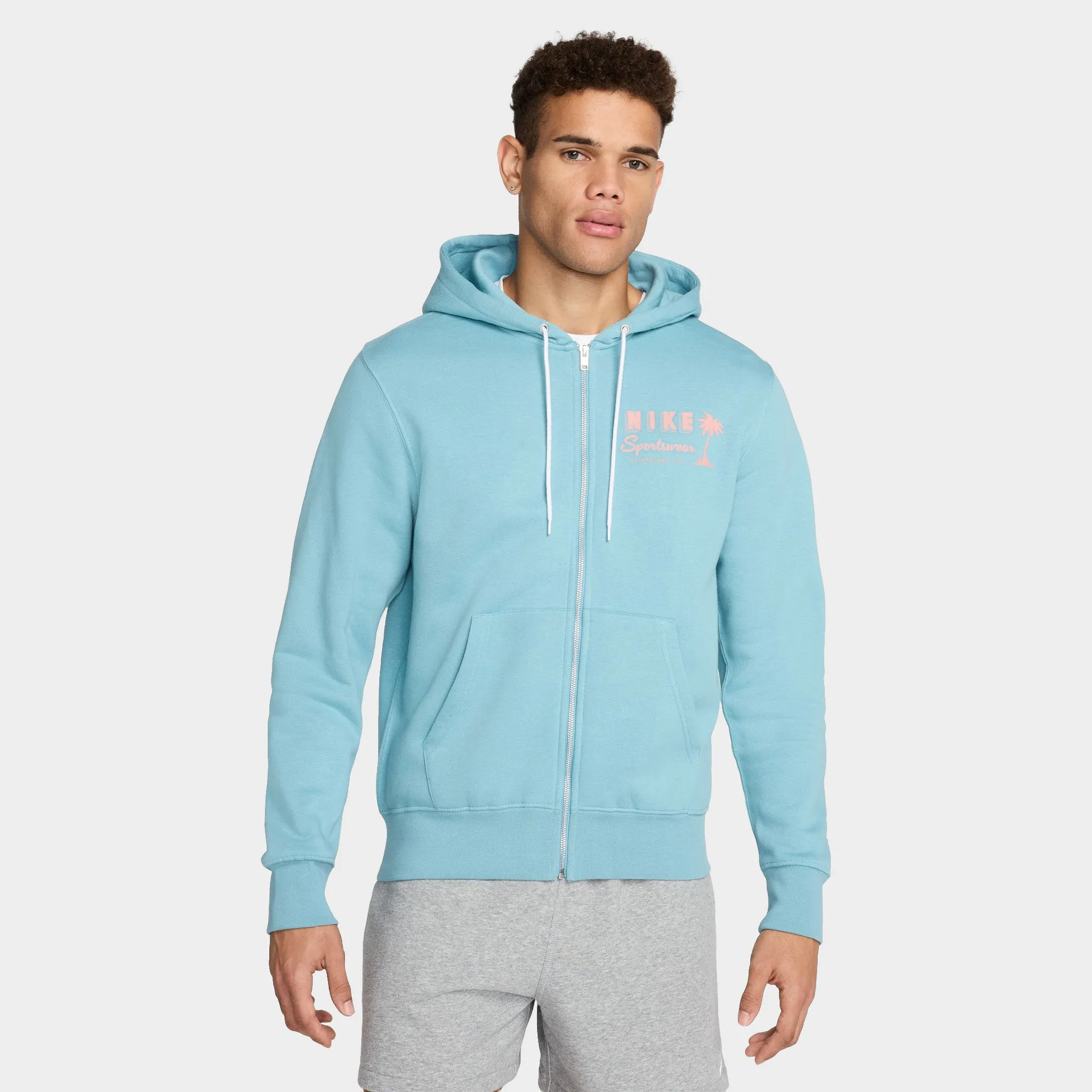 Nike Club Full Zip Hoodie Sweet Denim Turq / Red Stardust - Red Stardust sold by JD Sports