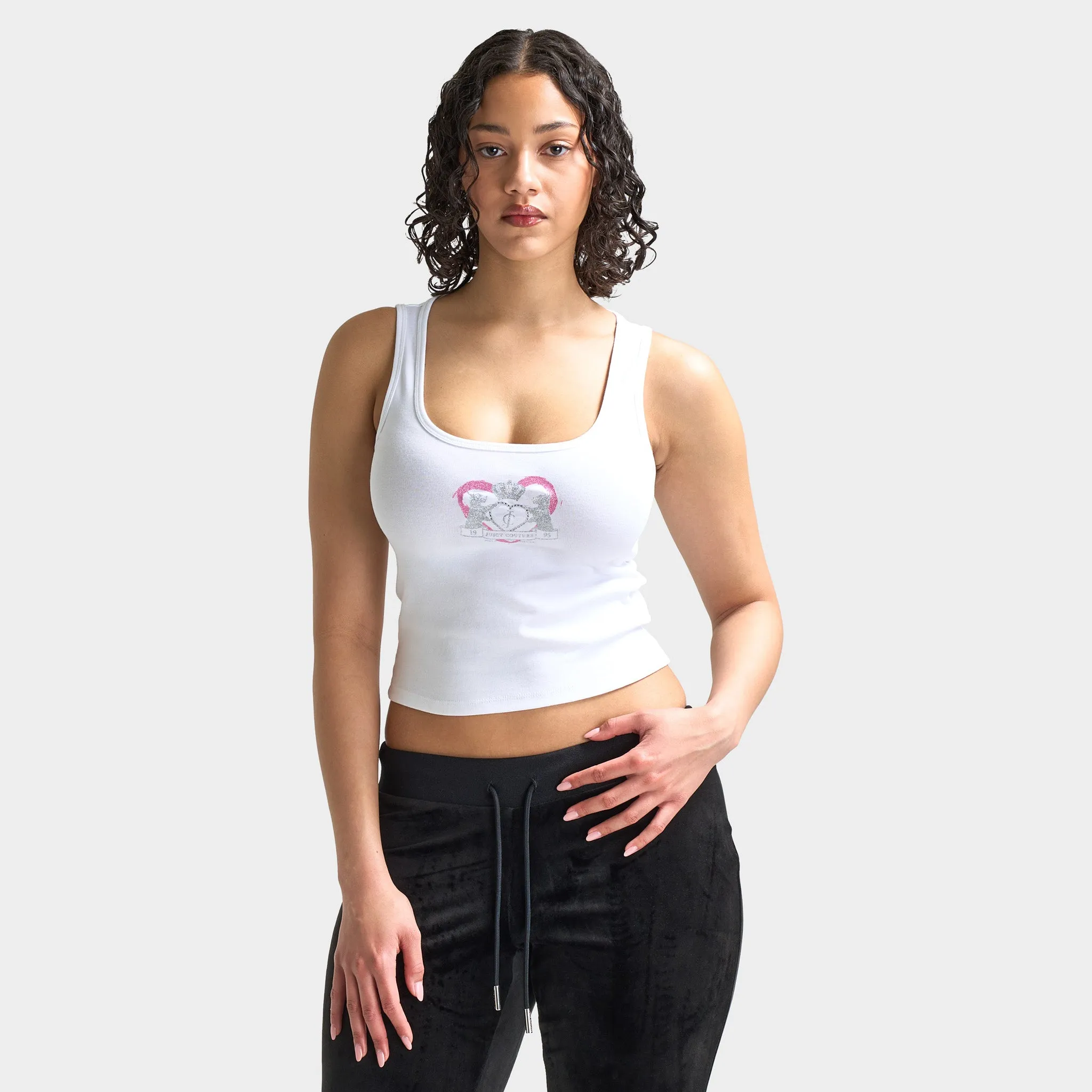Juicy Couture Women's Cropped Fitted Graphic Tank / White sold by JD Sports