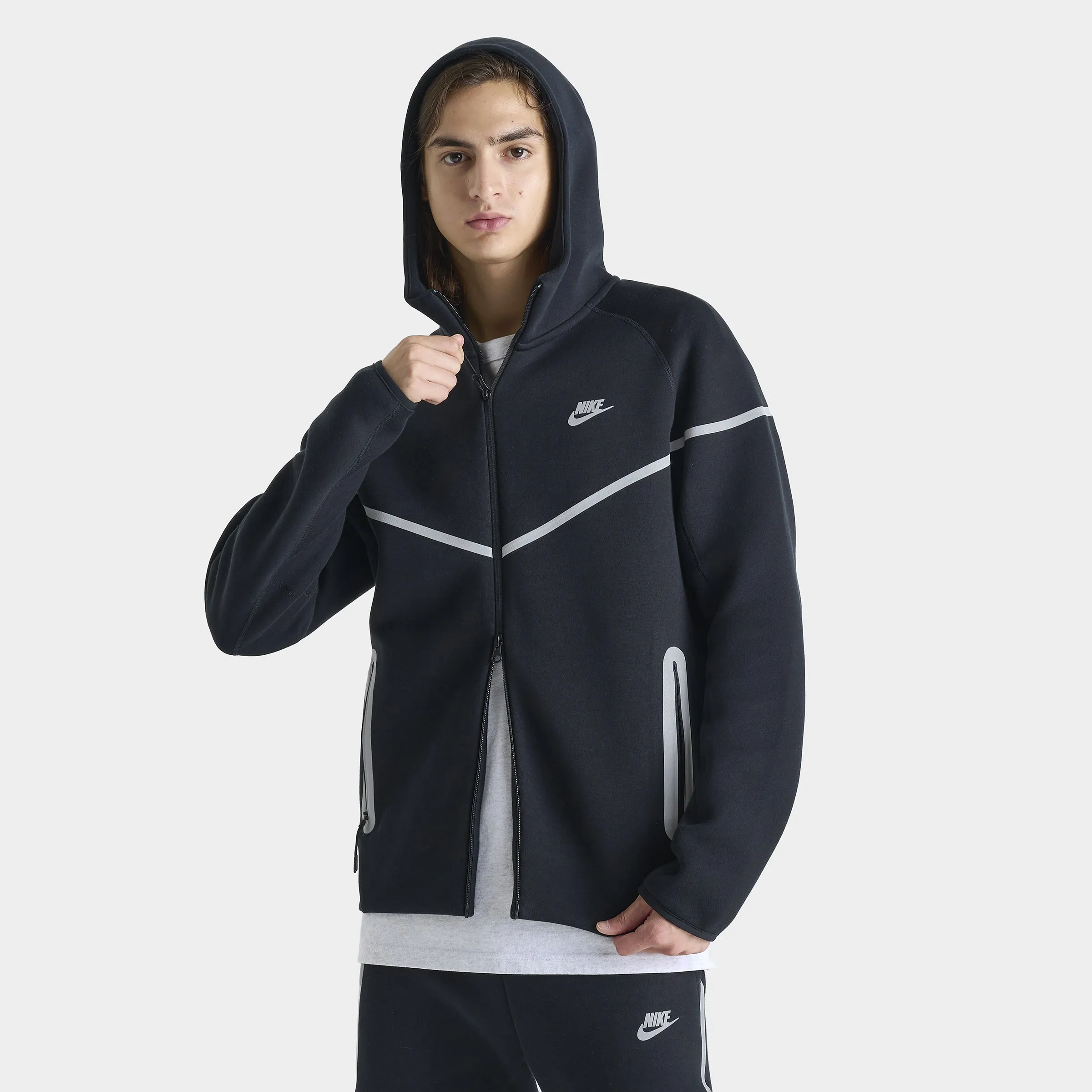 Nike Tech Windrunner Reflective Full Zip Fleece Jacket Black / Bemis Silver sold by JD Sports product image thumbnail 3