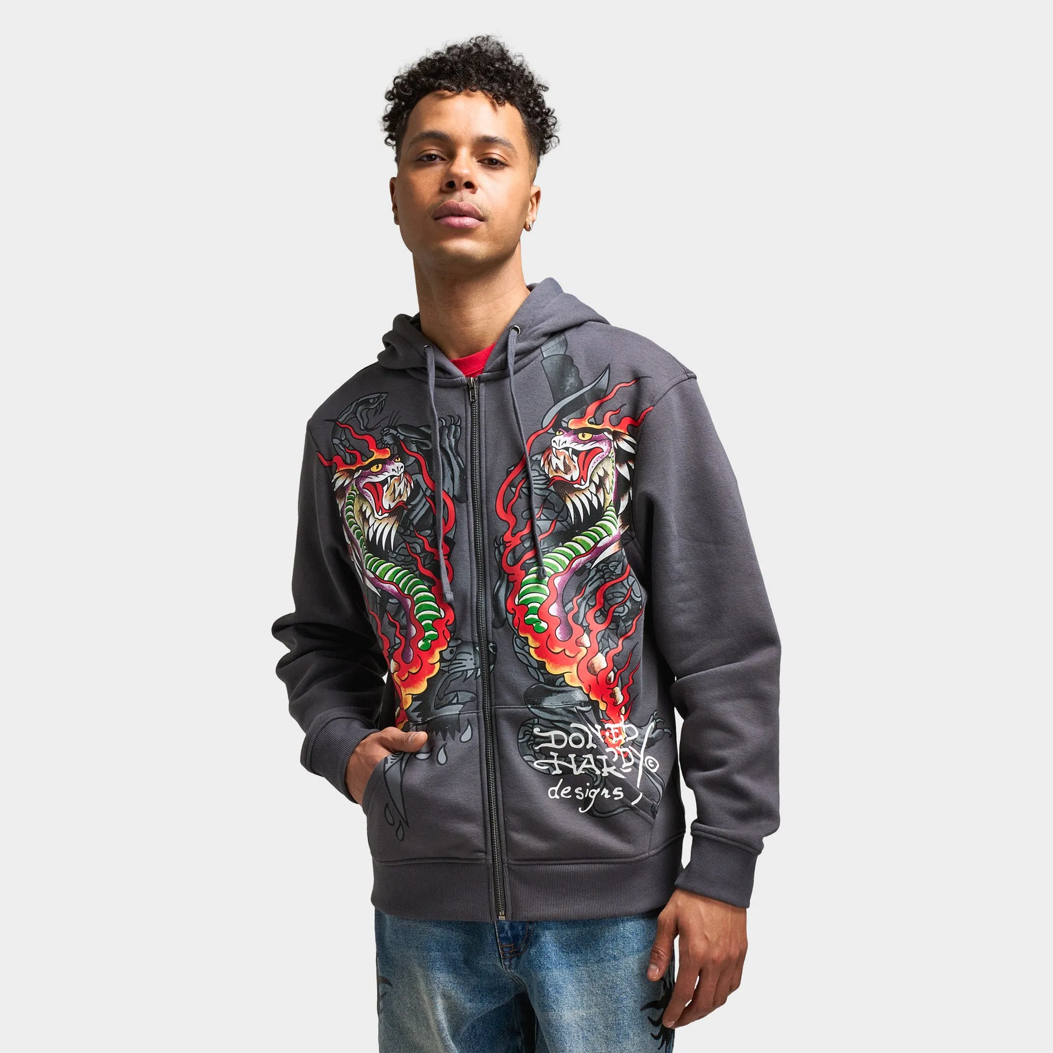 Ed Hardy Dragon Flame Full Zip Hoodie / Charcoal sold by JD Sports