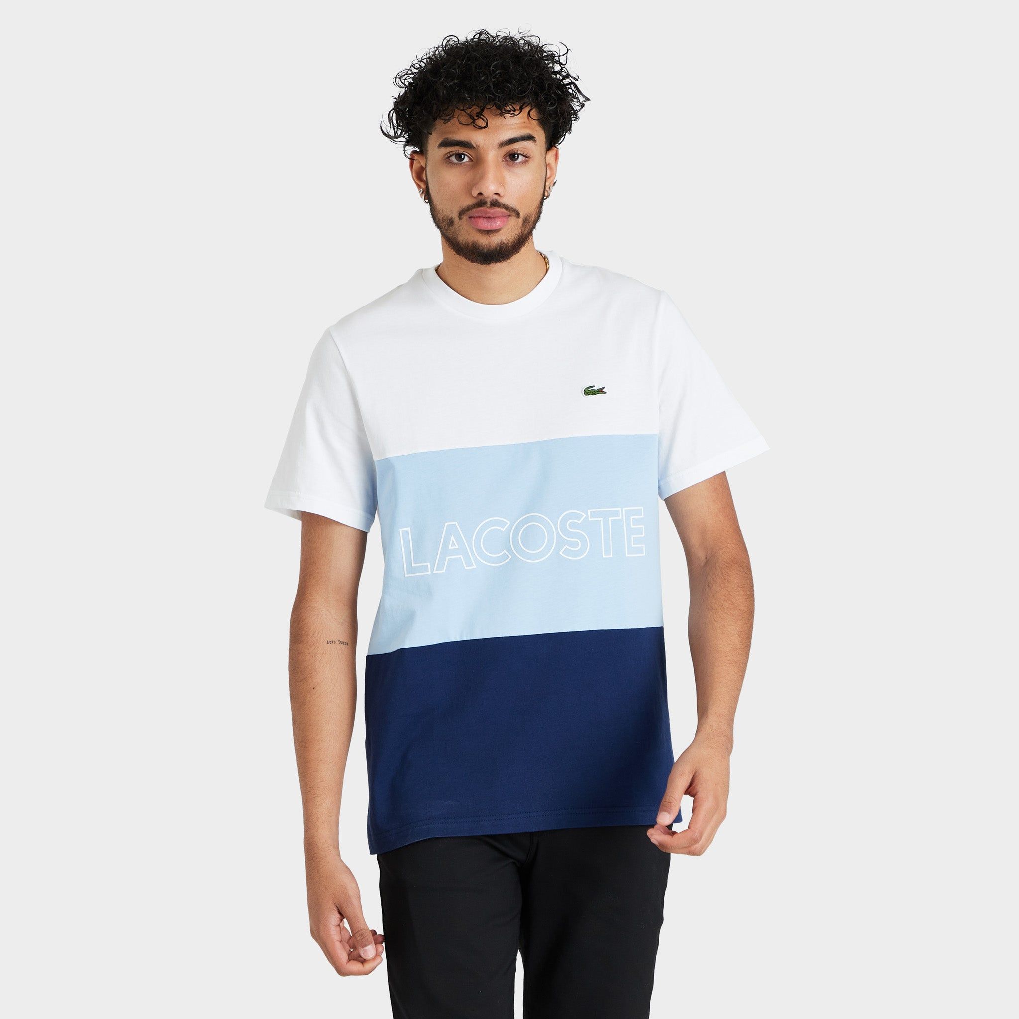 Lacoste 3D Lettered Colorblock Cotton T-shirt White / Blue sold by JD Sports