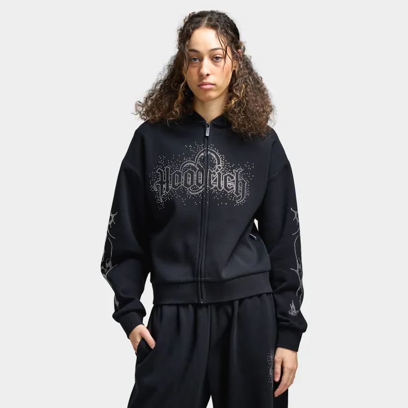 Hoodrich Women's Diffuse Mid Length Zip Hoodie Black / Silver Rhinestones sold by JD Sports