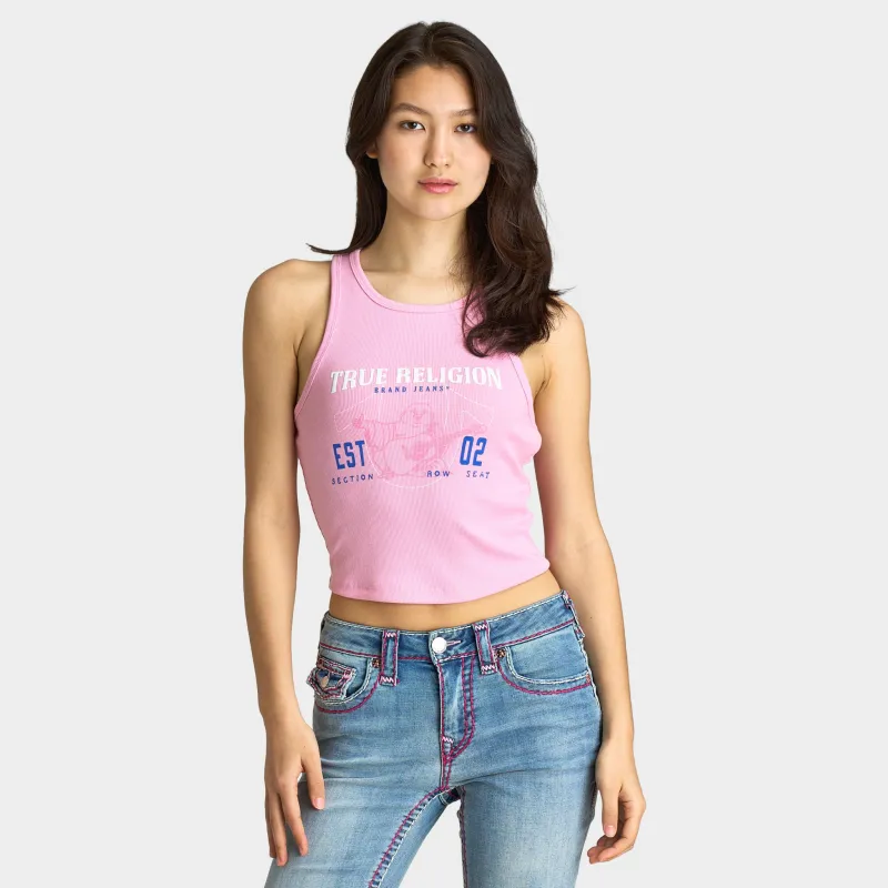 True Religion Women's Arched Logo V Notch Tank Top Optic