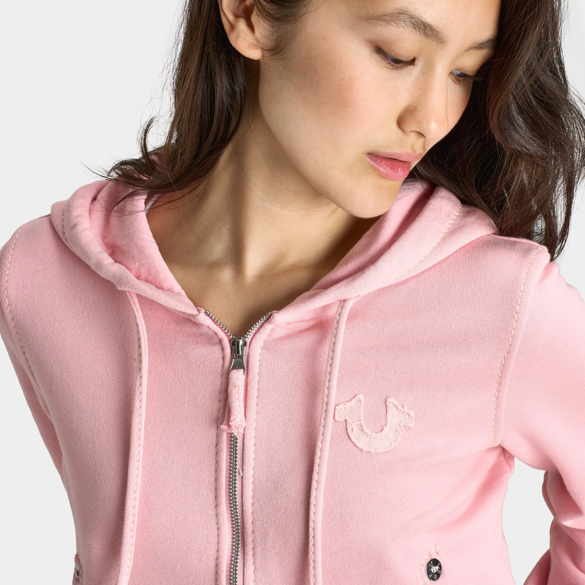 True Religion Women's Raw Edge Big T Shrunken Hoodie / Candy Pink sold by JD Sports product image thumbnail 3