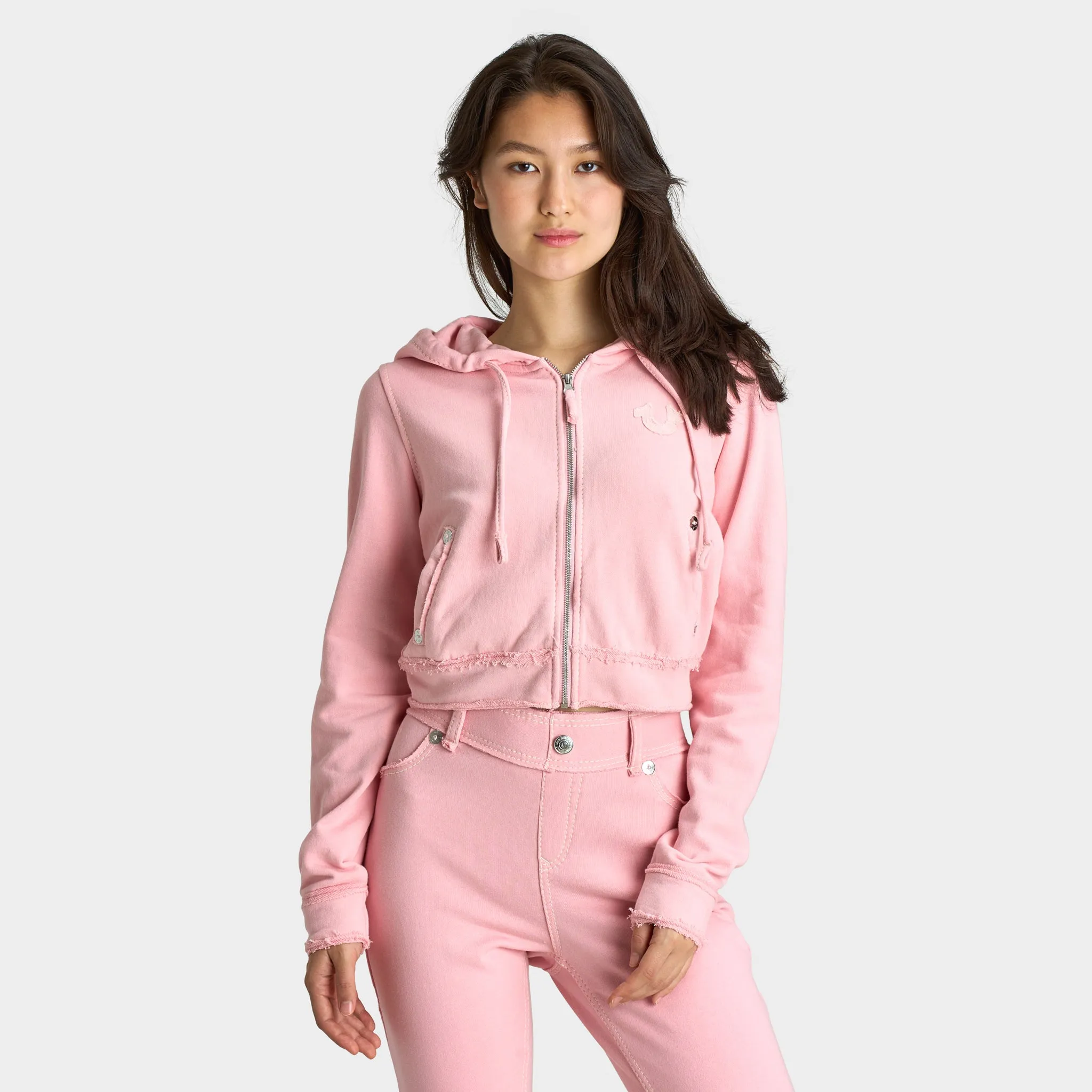 True Religion Women's Raw Edge Big T Shrunken Hoodie / Candy Pink sold by JD Sports