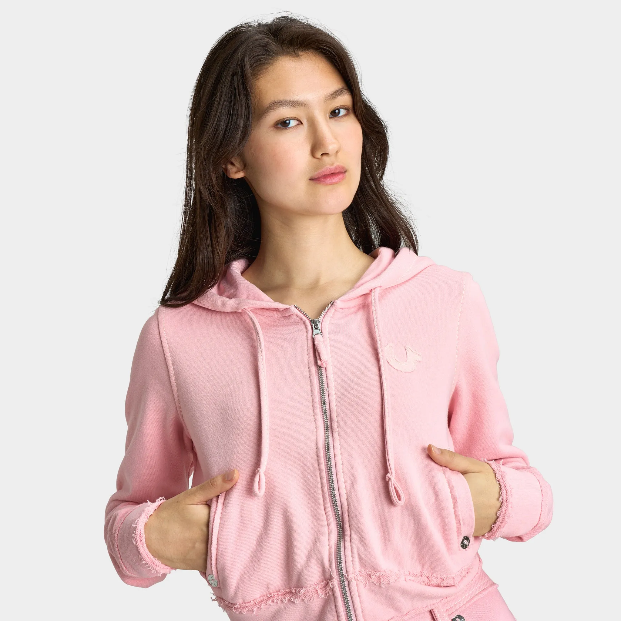 True Religion Women's Raw Edge Big T Shrunken Hoodie / Candy Pink sold by JD Sports product image thumbnail 4