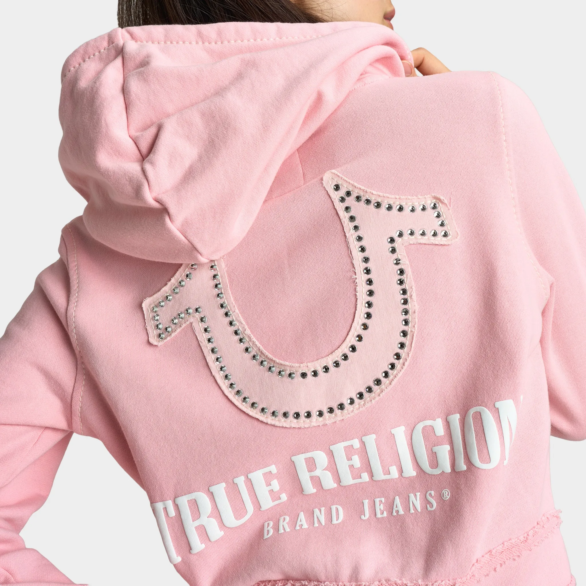 True Religion Women's Raw Edge Big T Shrunken Hoodie / Candy Pink sold by JD Sports product image thumbnail 5
