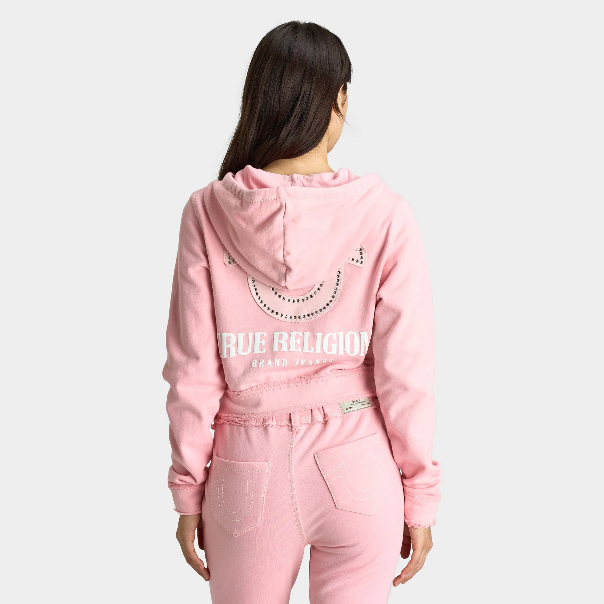 True Religion Women's Raw Edge Big T Shrunken Hoodie / Candy Pink sold by JD Sports product image thumbnail 2
