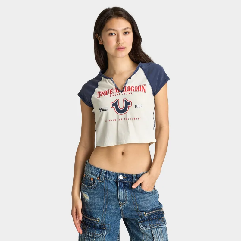 True Religion Women's Raglan Slim Tee White / Navy made by True Religion