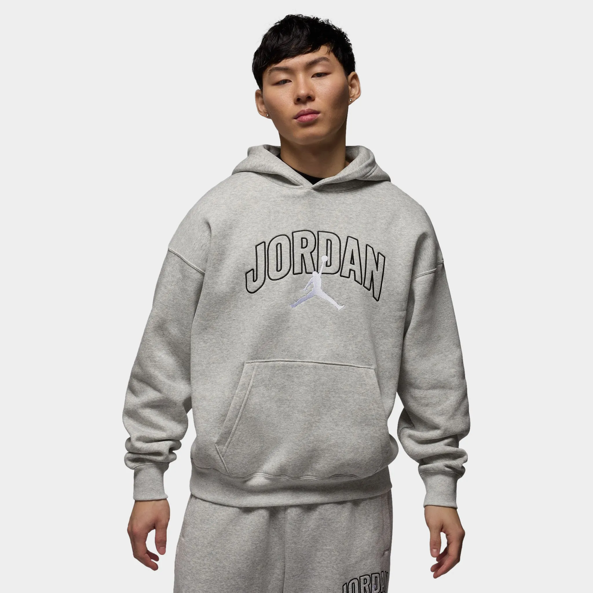 Jordan Brooklyn Oversized Pullover Hoodie Heather Grey / White sold by JD Sports