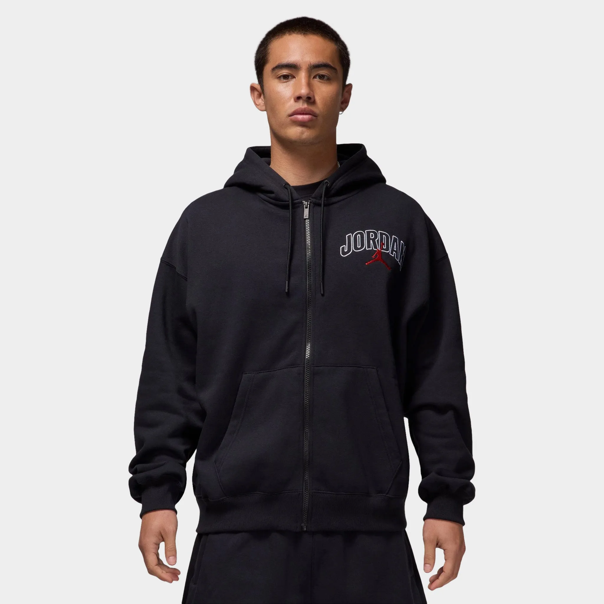 Jordan Brooklyn Oversized Full Zip Hoodie Black / Sail - Gym Red sold by JD Sports