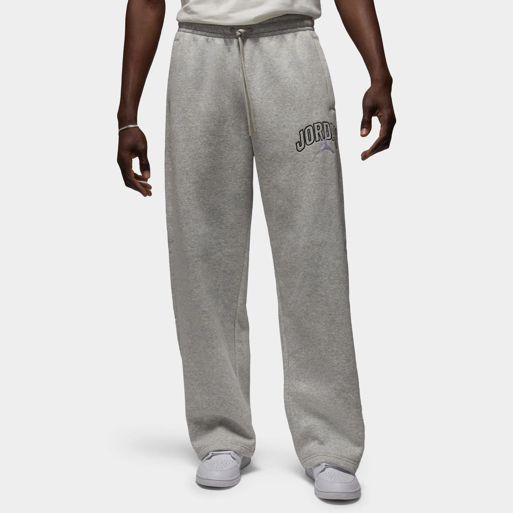 Jordan Brooklyn Fleece Oversized Open-Hem Pants Heather Grey / White sold by JD Sports
