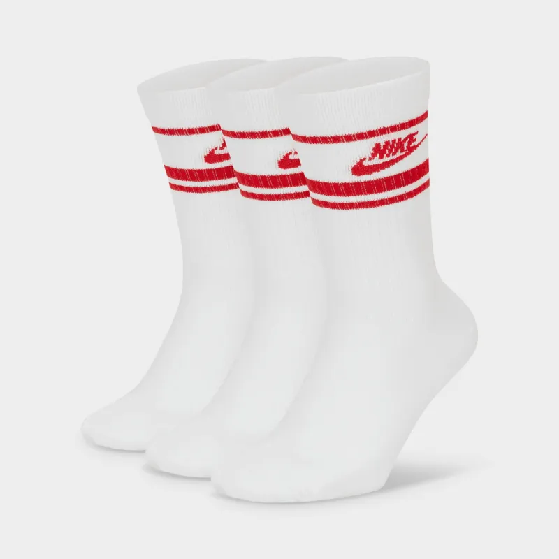 Nike Sportswear Essential Crew Socks - 3 Pack White / University Red sold by JD Sports