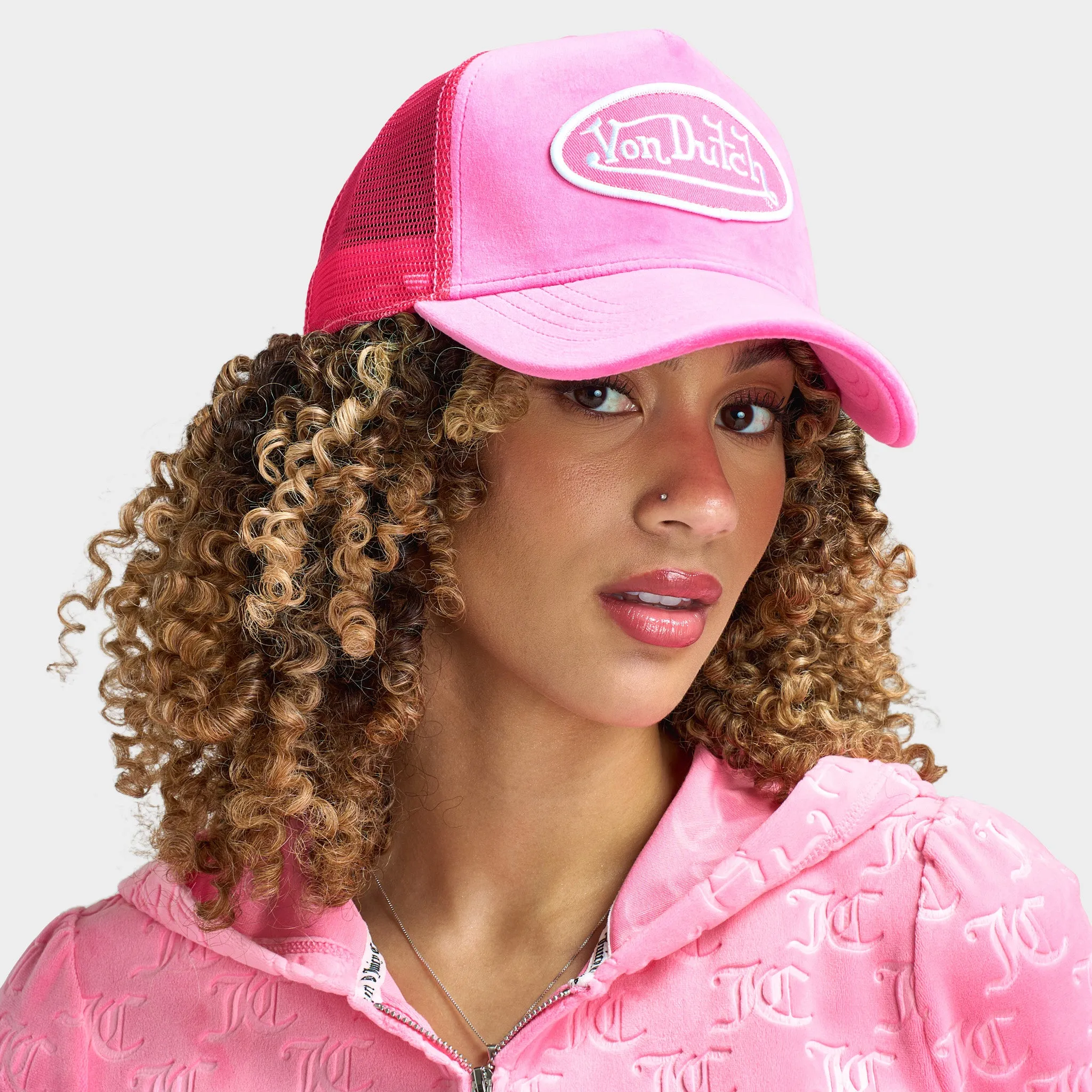 Von Dutch Velvet Trucker / Pink sold by JD Sports