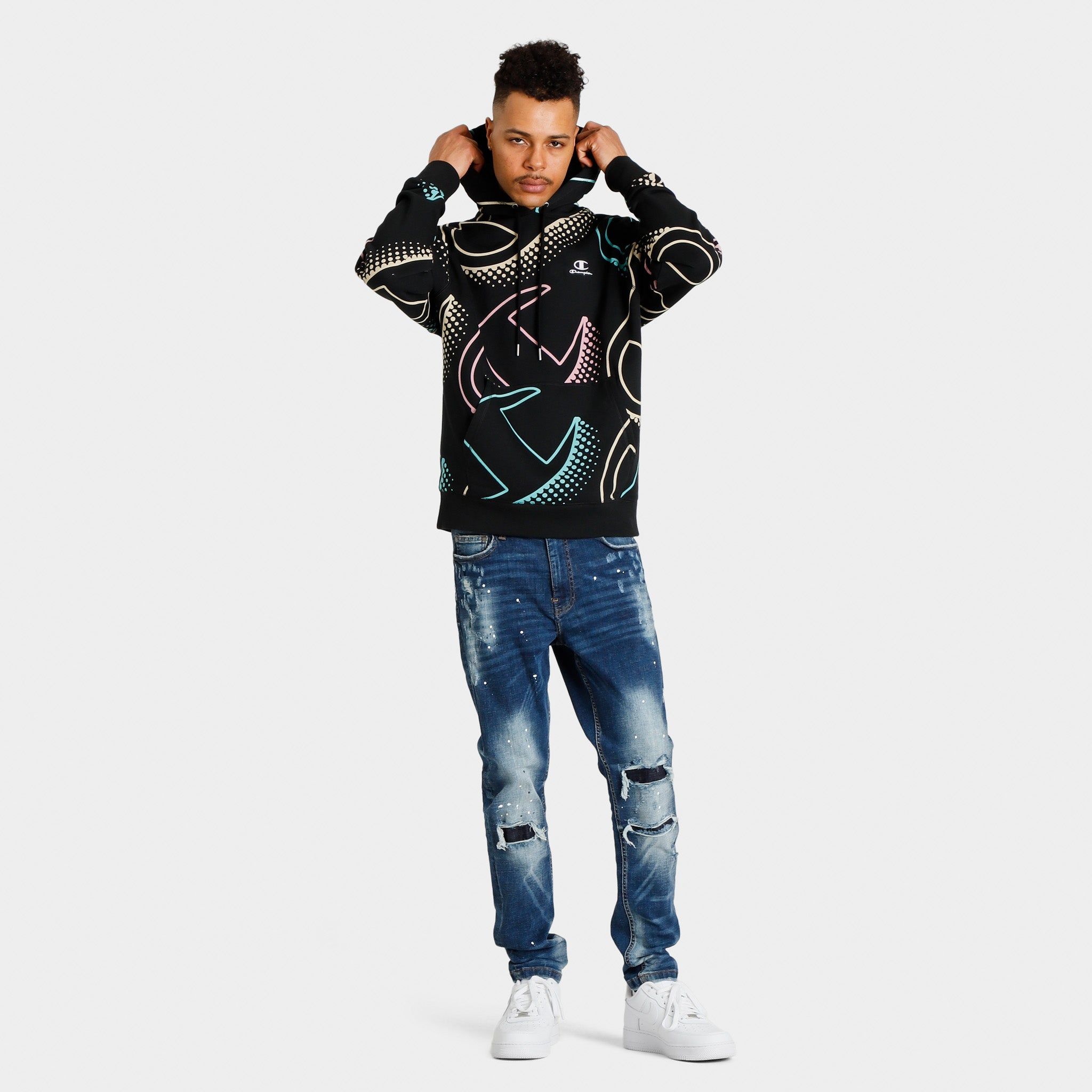 Champion Classic Fleece Allover Print Pullover Hoodie / Big Shadow C Black sold by JD Sports product image thumbnail 5