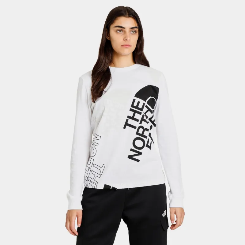 The North Face Womenâ€™s Graphic Injection Long Sleeve T-shirt TNF White / Tin Grey sold by JD Sports