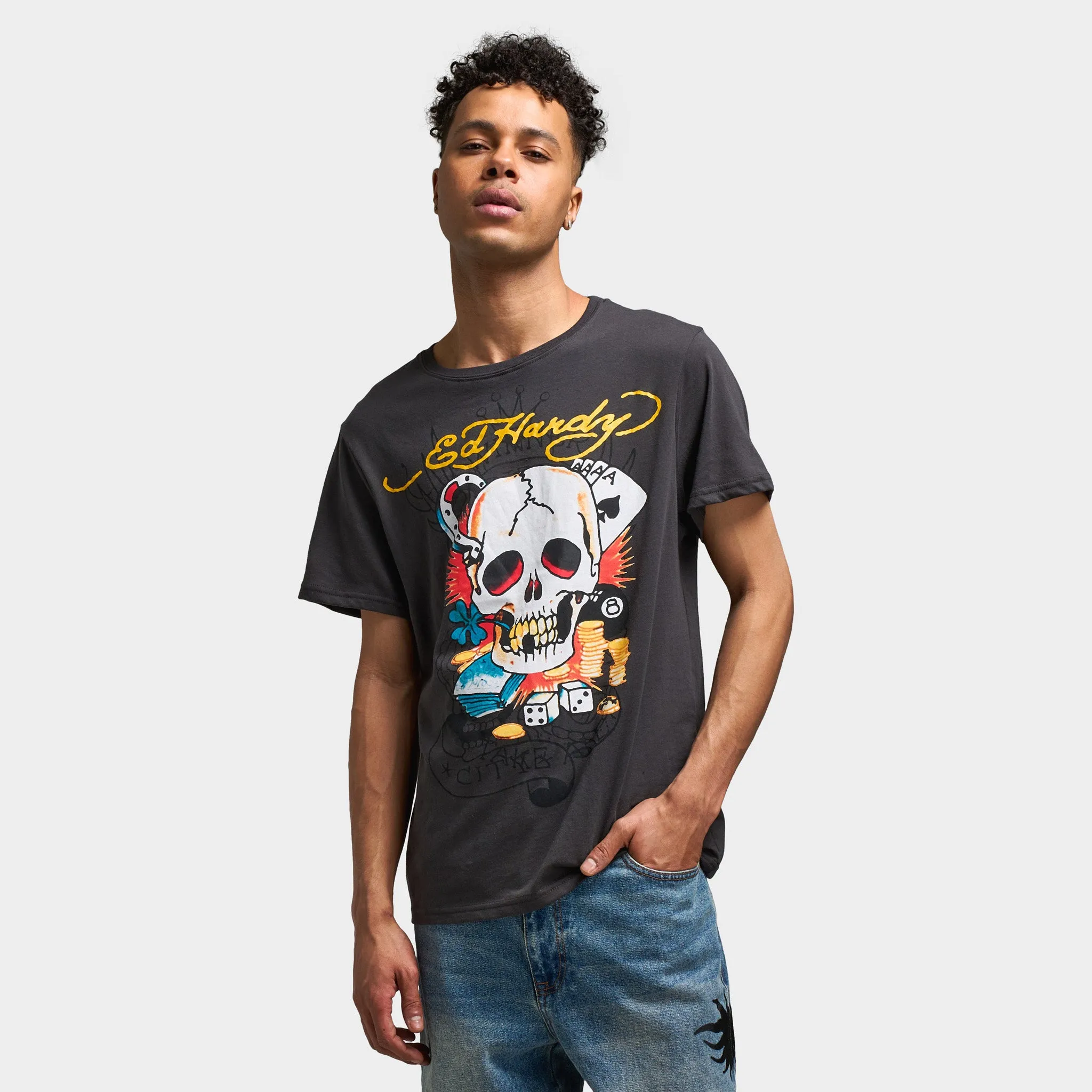 Ed Hardy Ace Skull Graphic T-shirt / Charcoal sold by JD Sports