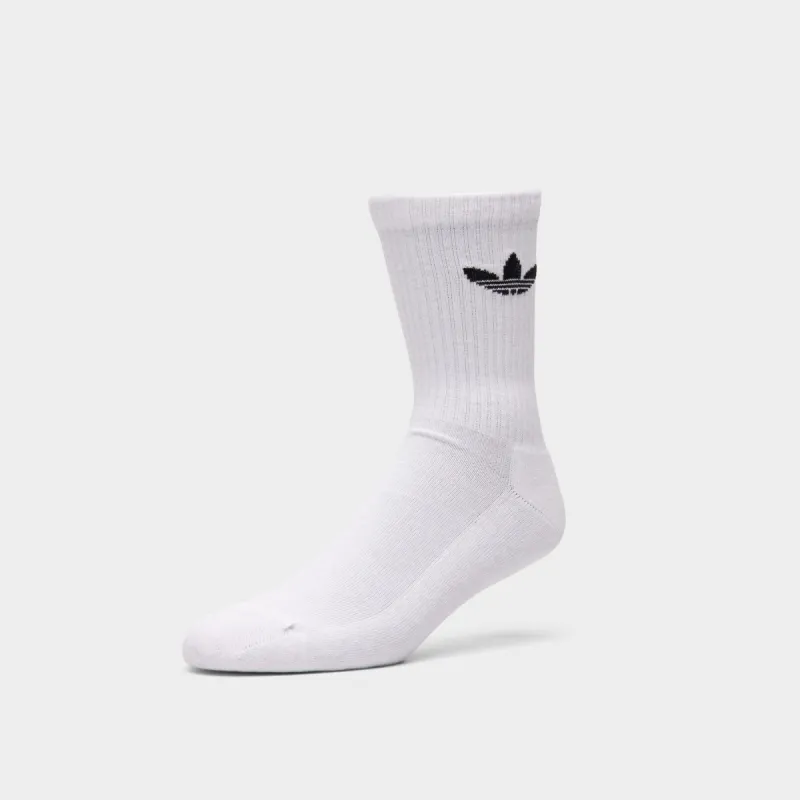 adidas Originals Cushioned Trefoil Mid-Cut Crew Socks (3 Pack) White / Black sold by JD Sports