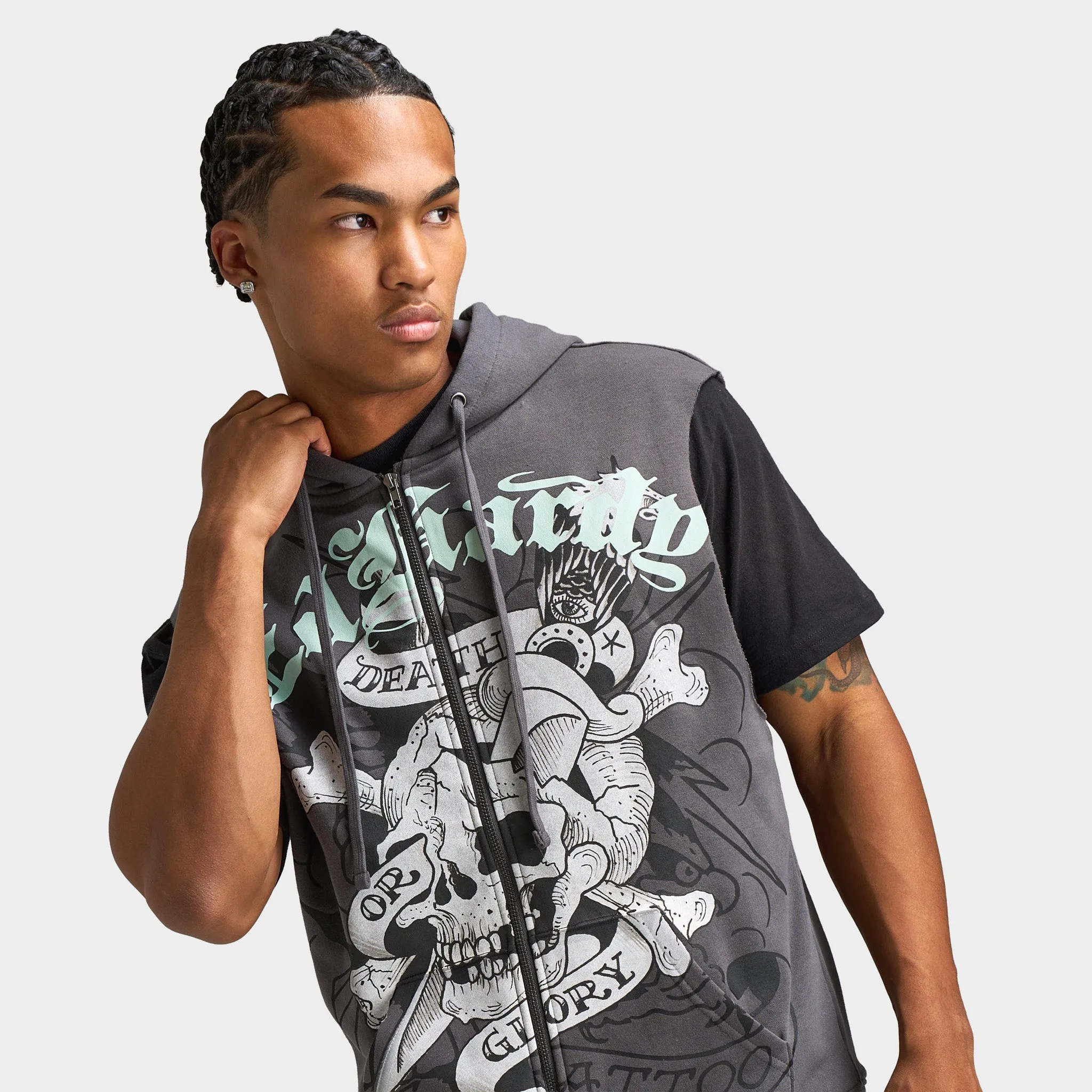 Ed Hardy DG Skull Sleeveles Hoodie / Charcoal sold by JD Sports product image thumbnail 3