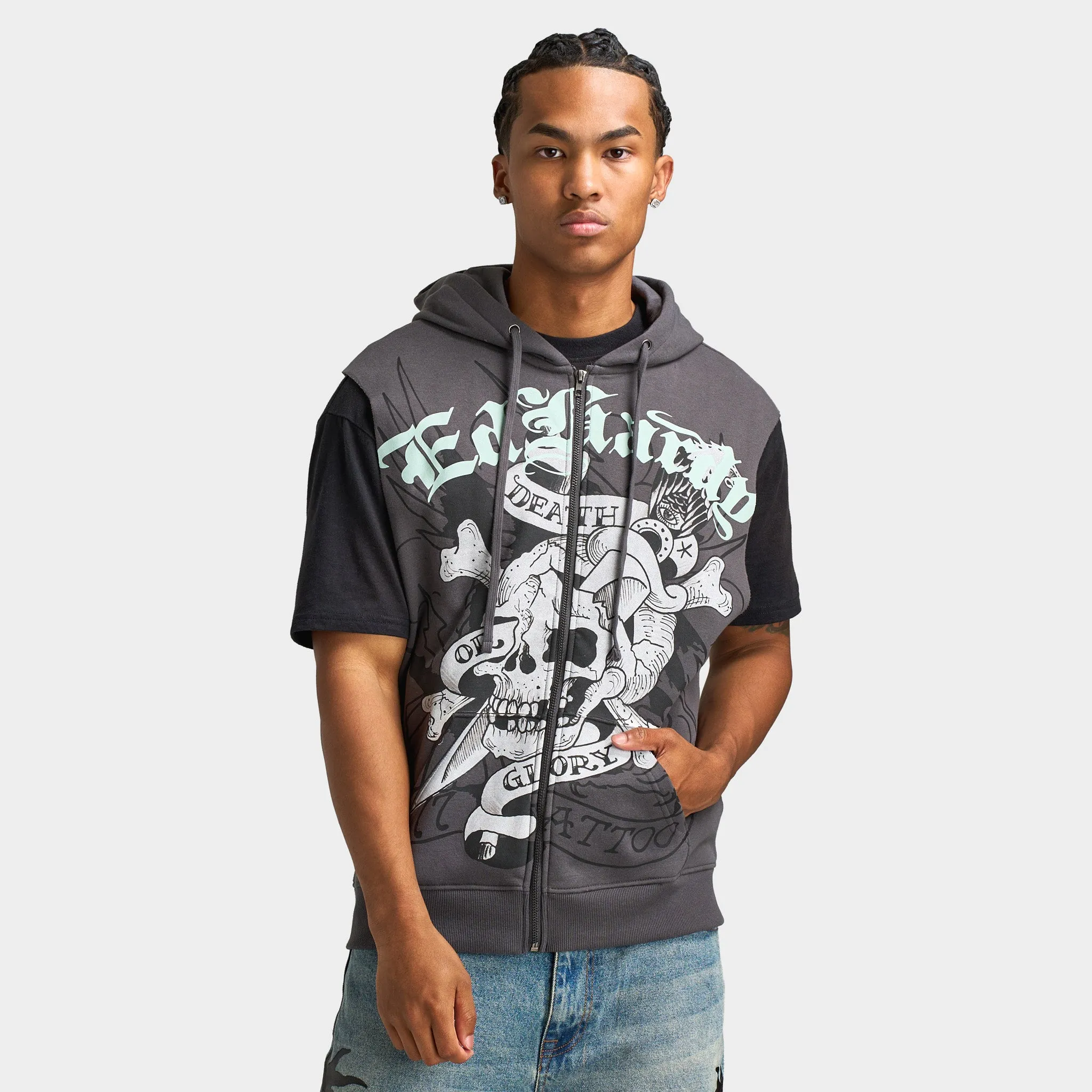 Ed Hardy DG Skull Sleeveles Hoodie / Charcoal sold by JD Sports