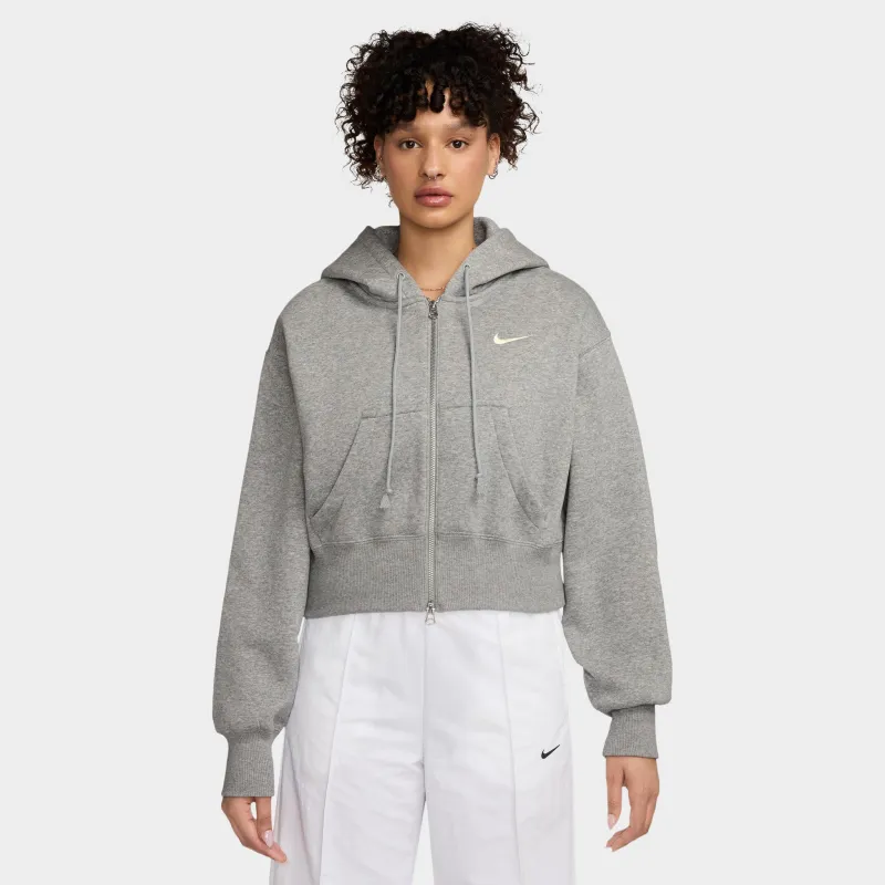 Nike Sportswear Phoenix Fleece Loose Crop Full Zip Hoodie Grey Heather / Sail sold by JD Sports
