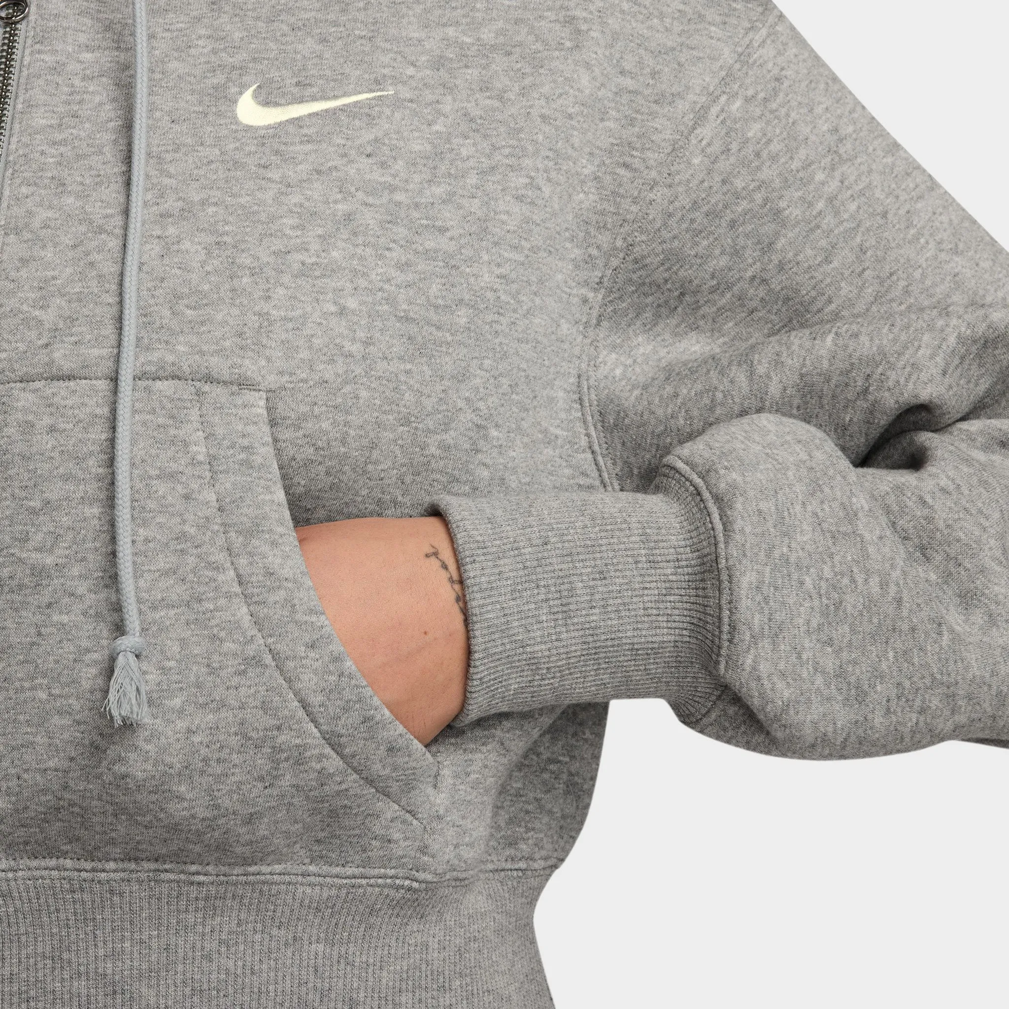 Nike Sportswear Phoenix Fleece Loose Crop Full Zip Hoodie Grey Heather / Sail sold by JD Sports product image thumbnail 3
