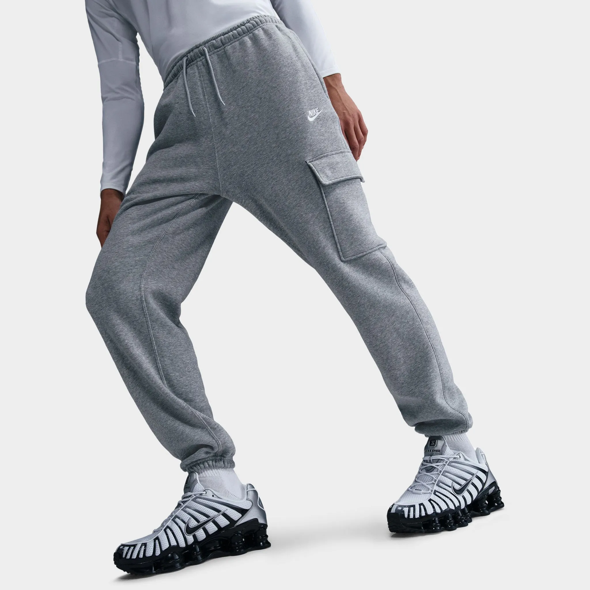 Nike Club Fleece Cargo Pants Dark Grey Heather / Light Smoke Grey - White sold by JD Sports