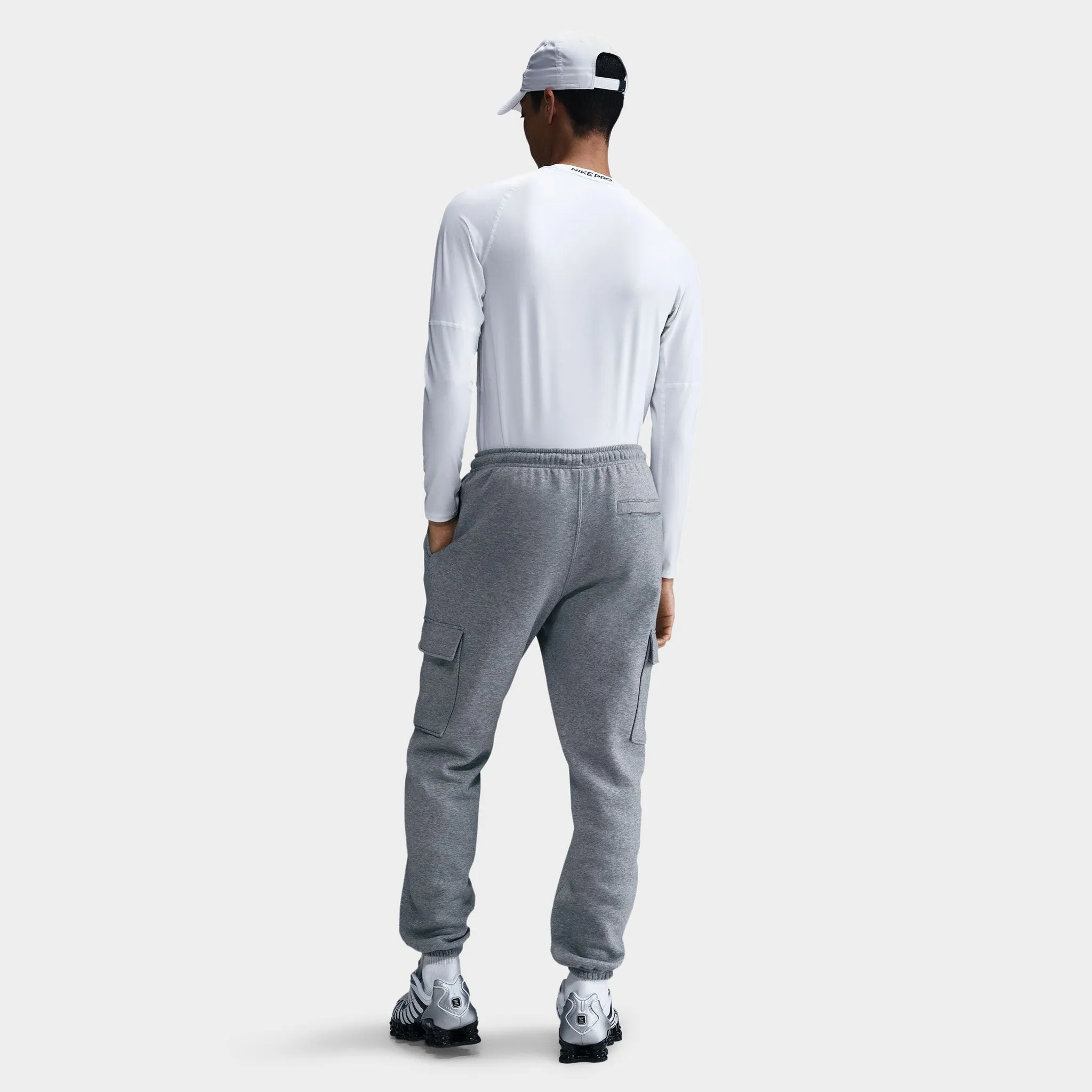 Nike Club Fleece Cargo Pants Dark Grey Heather / Light Smoke Grey - White sold by JD Sports product image thumbnail 4