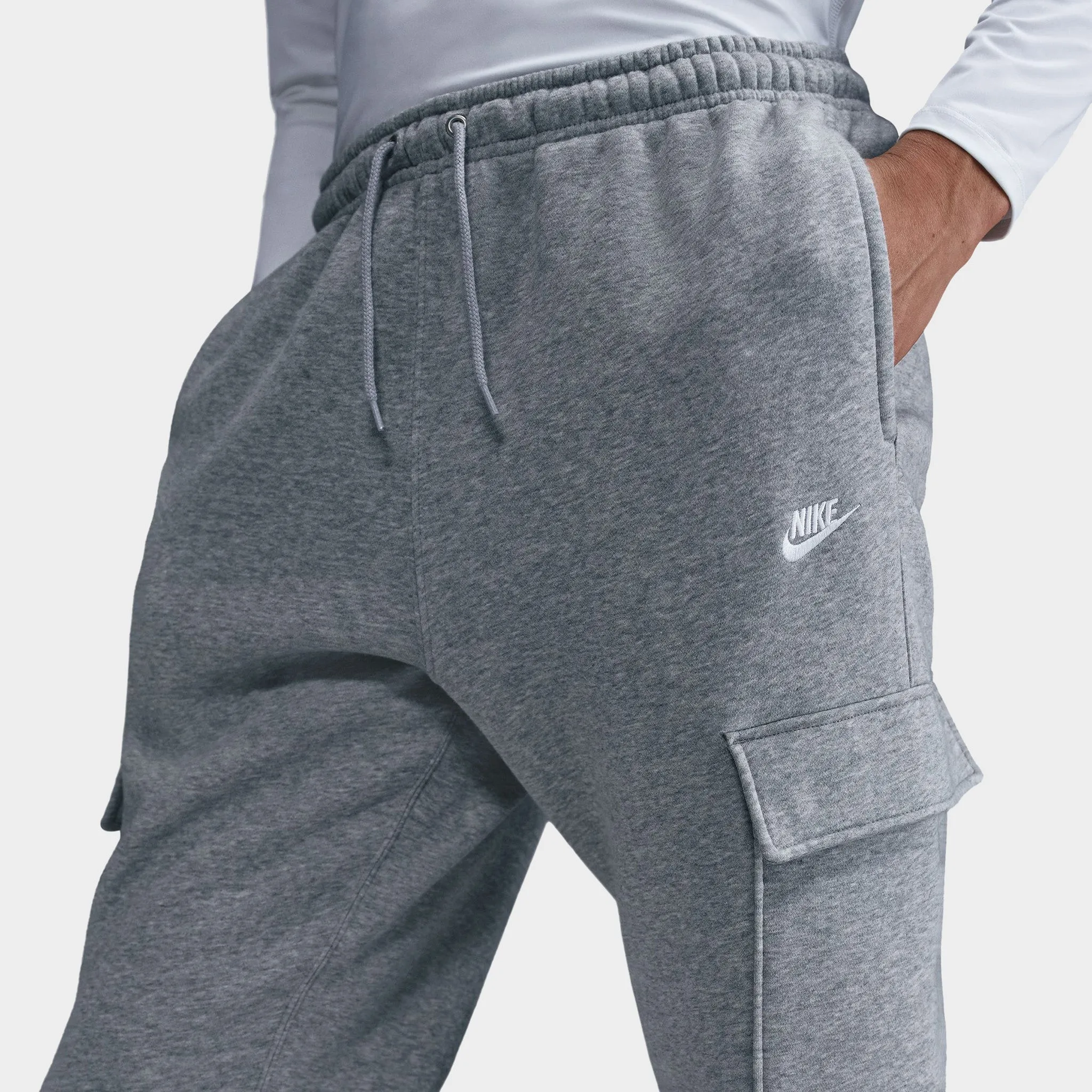 Nike Club Fleece Cargo Pants Dark Grey Heather / Light Smoke Grey - White sold by JD Sports product image thumbnail 2