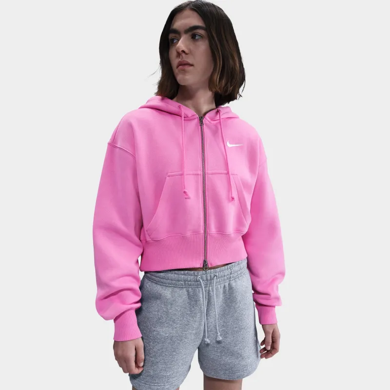 Nike Sportswear Women's Phoenix Fleece Loose Crop Full Zip Hoodie Playful Pink / Sail sold by JD Sports