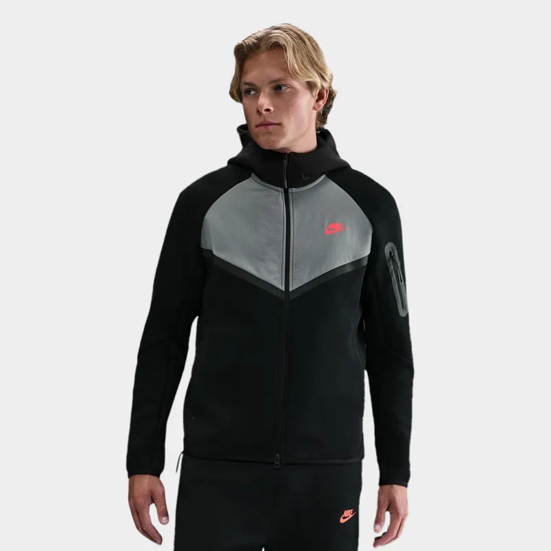 Nike Tech Fleece Full Zip Windrunner Hoodie Black / Smoke Grey - Bright Crimson sold by JD Sports
