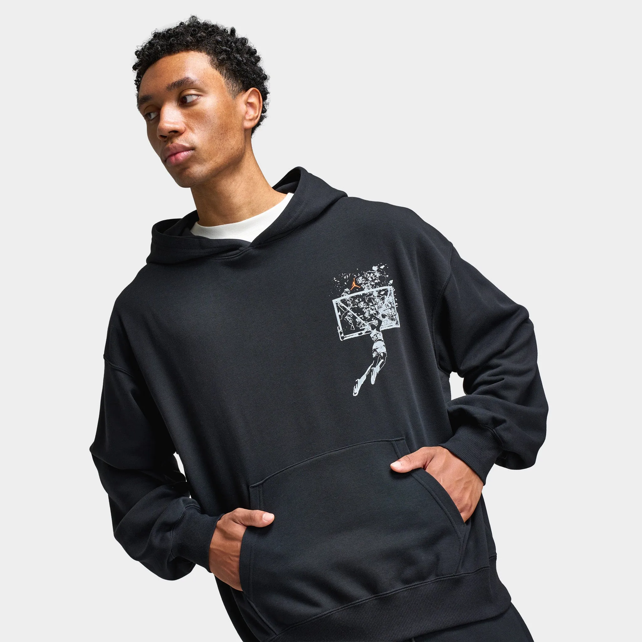 Jordan Brooklyn Men's Oversized Pullover Hoodie Black / Starfish sold by JD Sports product image thumbnail 3