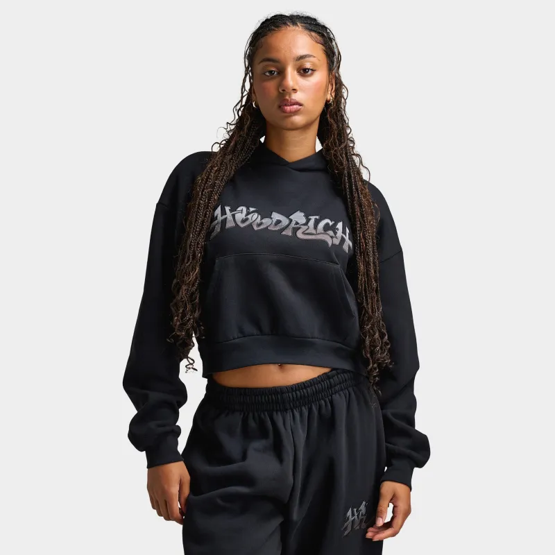 Hoodrich Women's Boxy Hoodie With Satin Applique Black / Black Satin sold by JD Sports