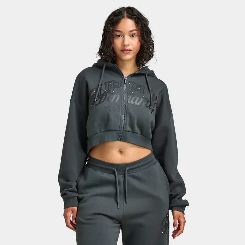 Supply & Demand Women's Spray Boxy Hoodie / Dark Grey With Diamantes sold by JD Sports