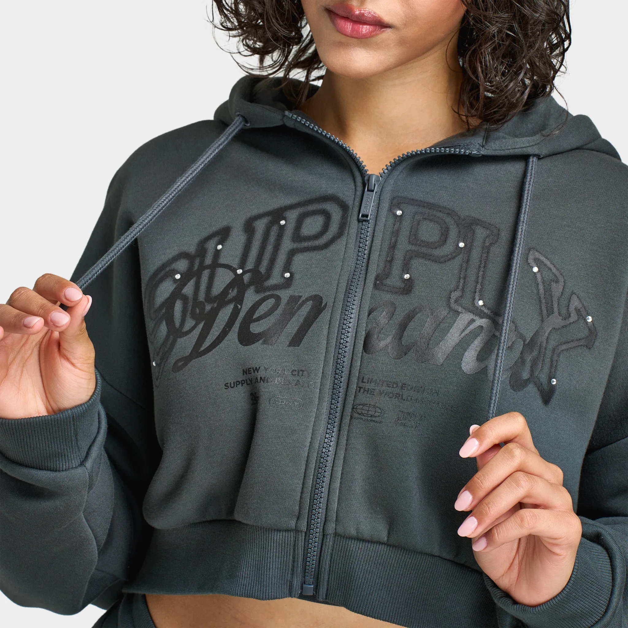 Supply & Demand Women's Spray Boxy Hoodie / Dark Grey With Diamantes sold by JD Sports product image thumbnail 4