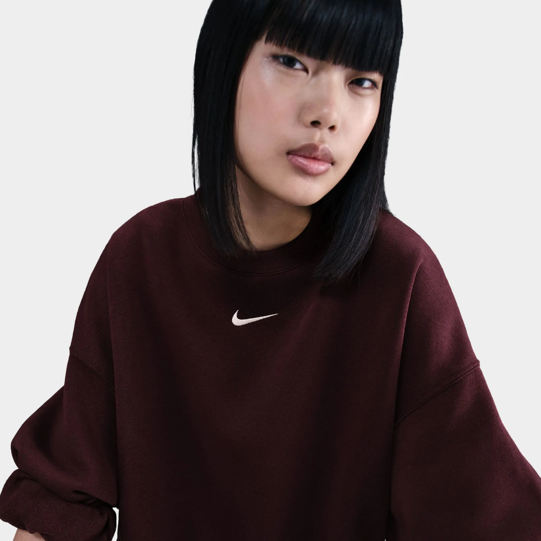 Nike Sportswear Women's Phoenix Fleece Over-Oversized Crewneck Burgundy Crush / Sail sold by JD Sports product image thumbnail 4