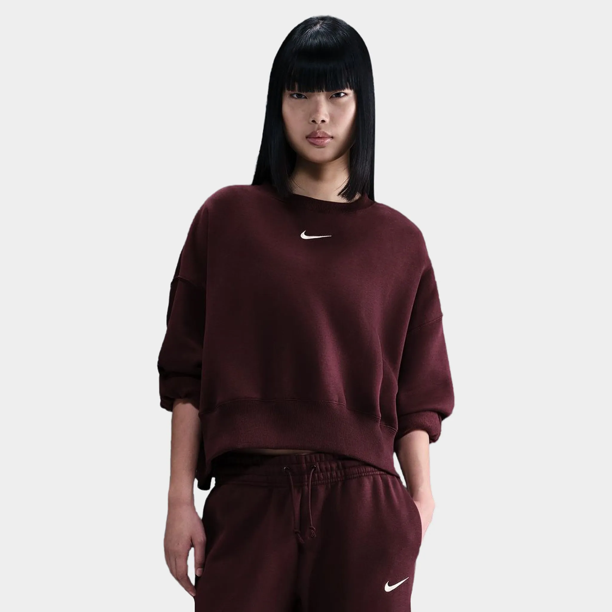 Nike Sportswear Women's Phoenix Fleece Over-Oversized Crewneck Burgundy Crush / Sail sold by JD Sports