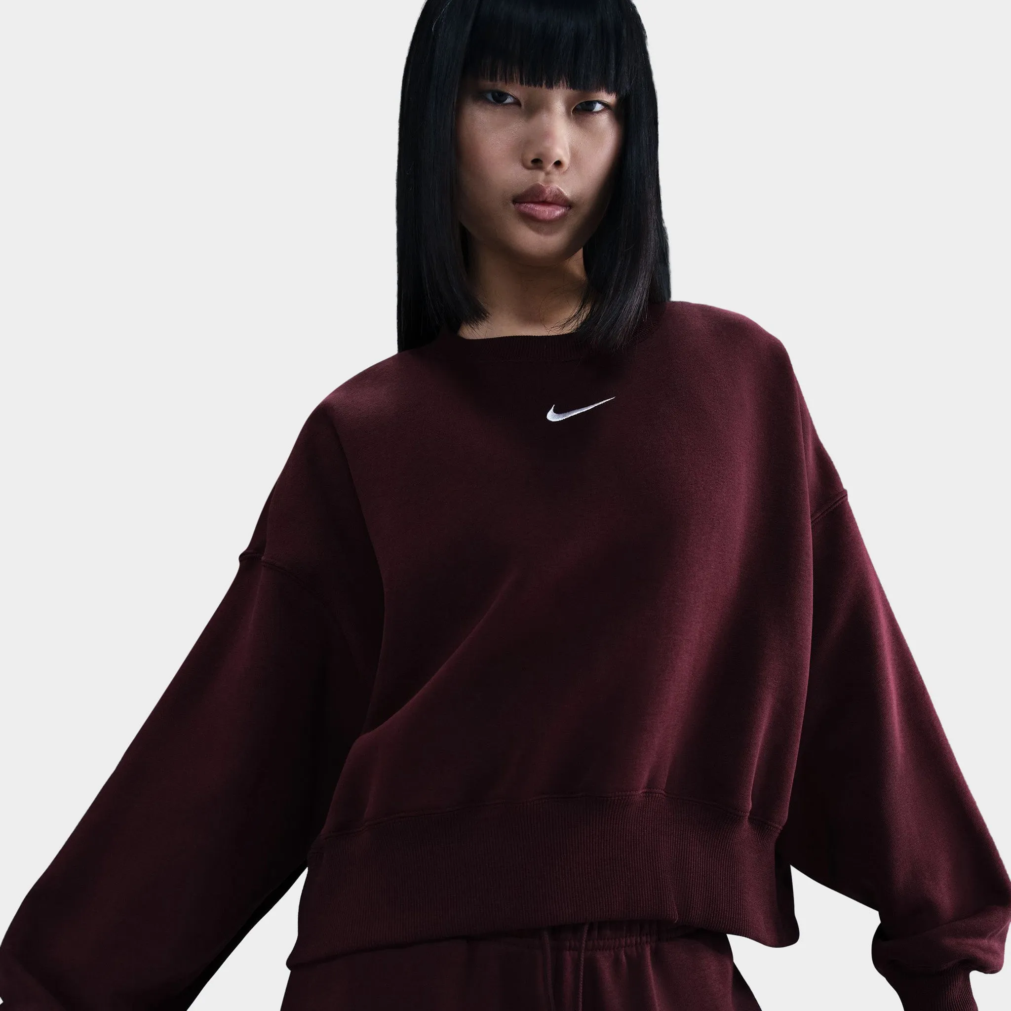 Nike Sportswear Women's Phoenix Fleece Over-Oversized Crewneck Burgundy Crush / Sail sold by JD Sports product image thumbnail 3