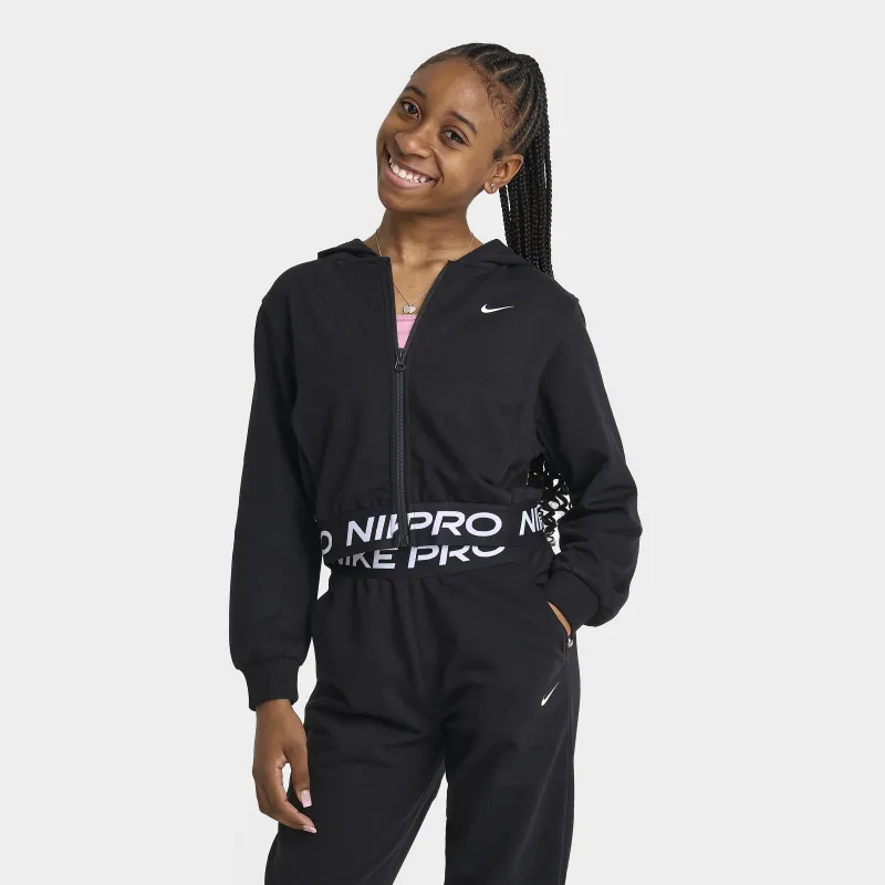 Nike Pro Junior Girls' Dri-FIT Full Zip Fleece Hoodie Black / Black sold by JD Sports