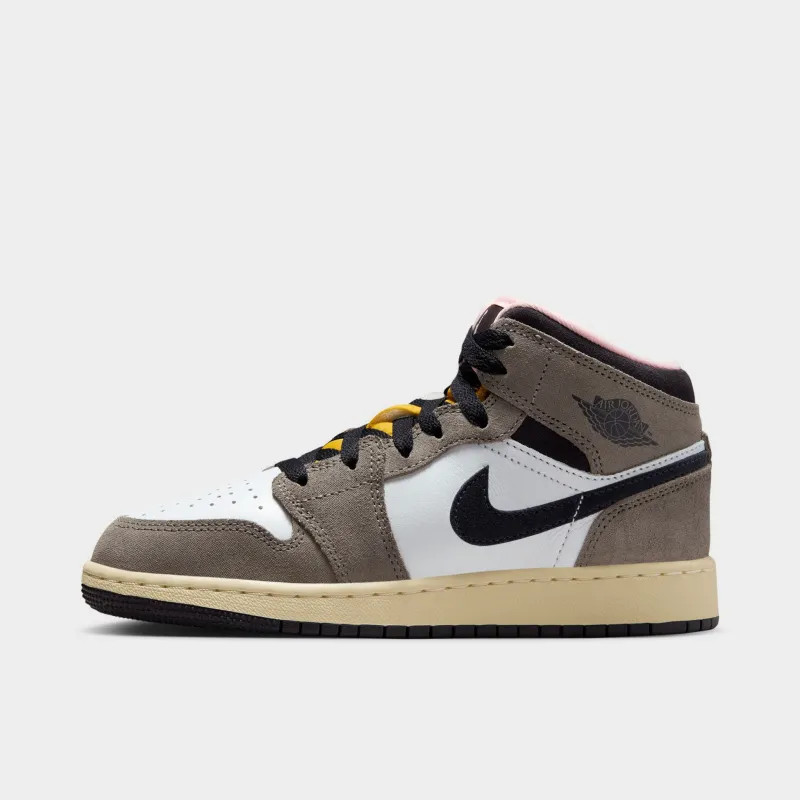 Jordan 1 Mid SE GS White / Oil Grey - Cave Stone sold by JD Sports