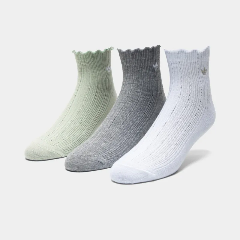 adidas Originals Ruffle Quarter Socks (3P) Grey/White-Green sold by JD Sports