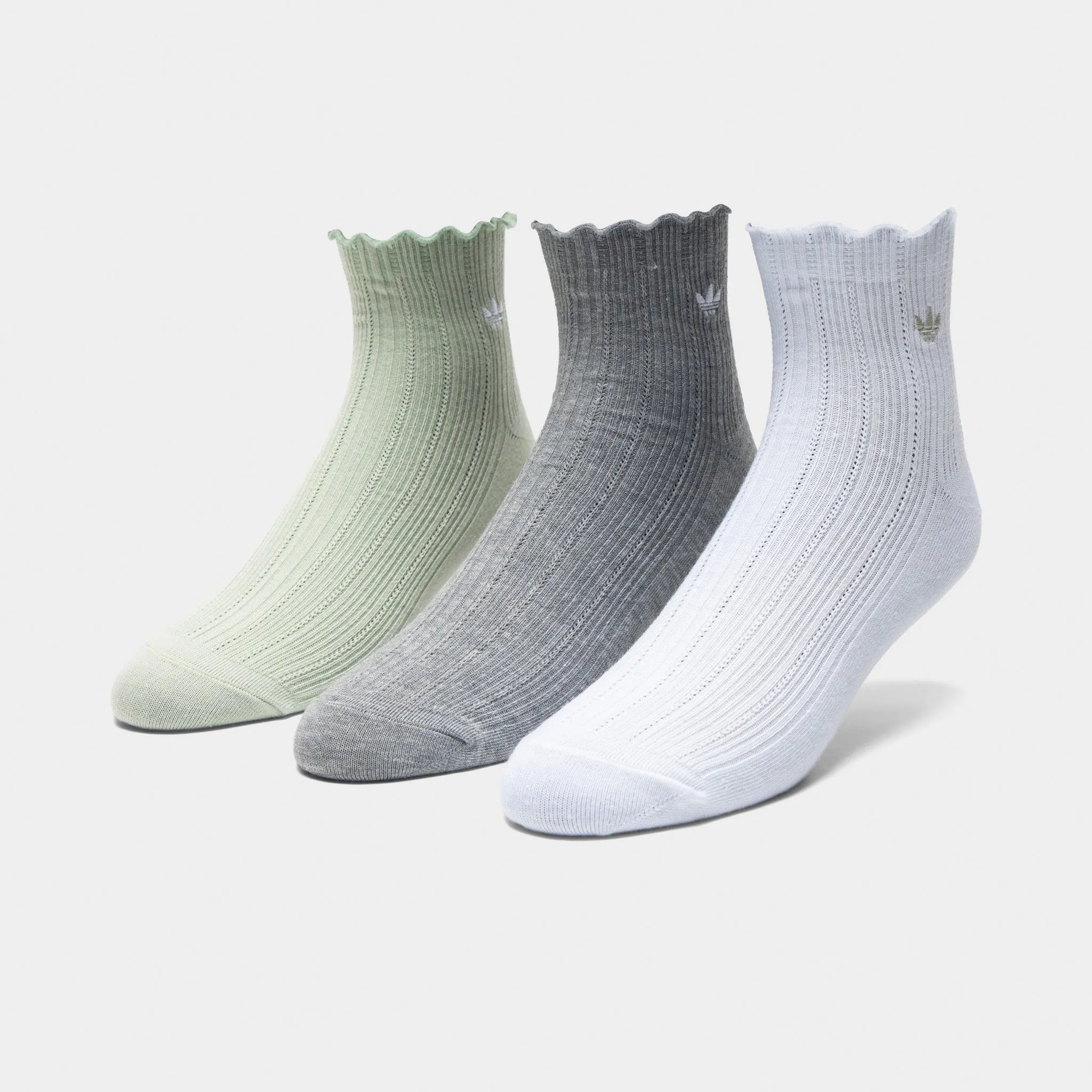 adidas Originals Ruffle Quarter Socks (3P) Grey/White-Green sold by JD Sports