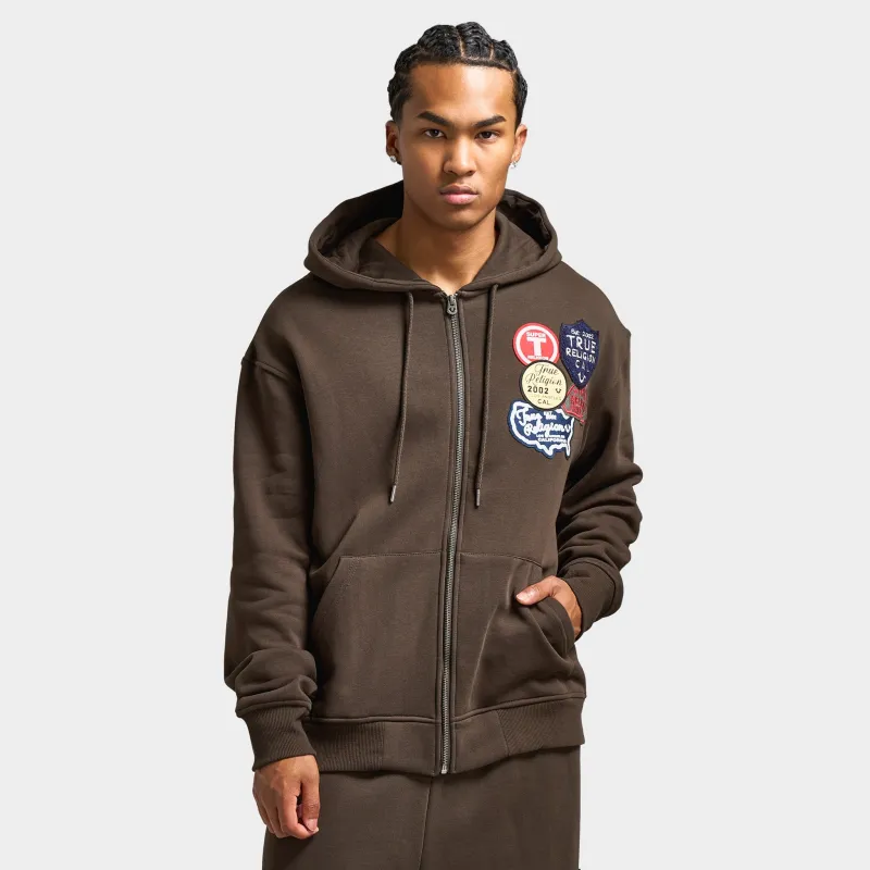 True Religion Patch Vintage Zip Up Hoodie / Dark Brown sold by JD Sports