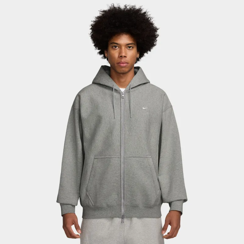 Nike Solo Swoosh Fleece Full-Zip Hoodie Dark Grey Heather / White sold by JD Sports