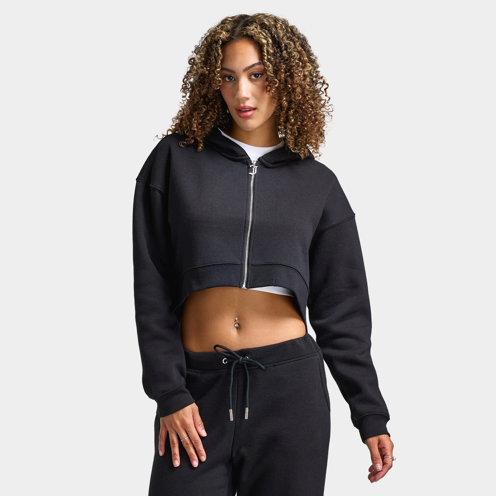 Juicy Couture Women's Cropped Full Zip Fleece Hoodie Roses / Liquorice sold by JD Sports