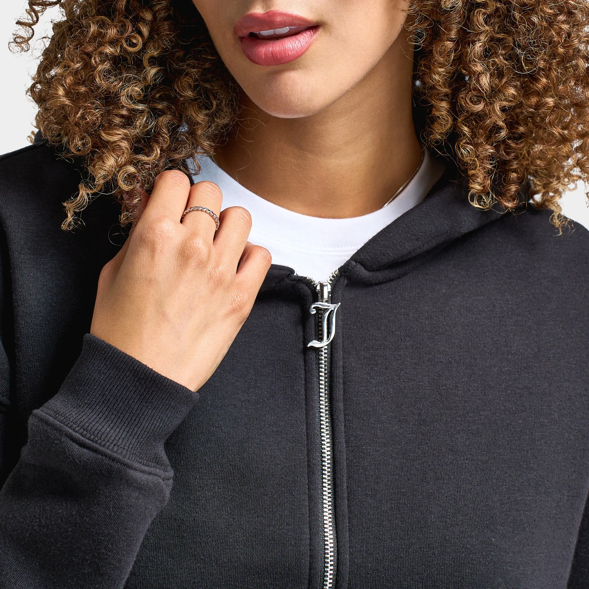 Juicy Couture Women's Cropped Full Zip Fleece Hoodie Roses / Liquorice sold by JD Sports product image thumbnail 4