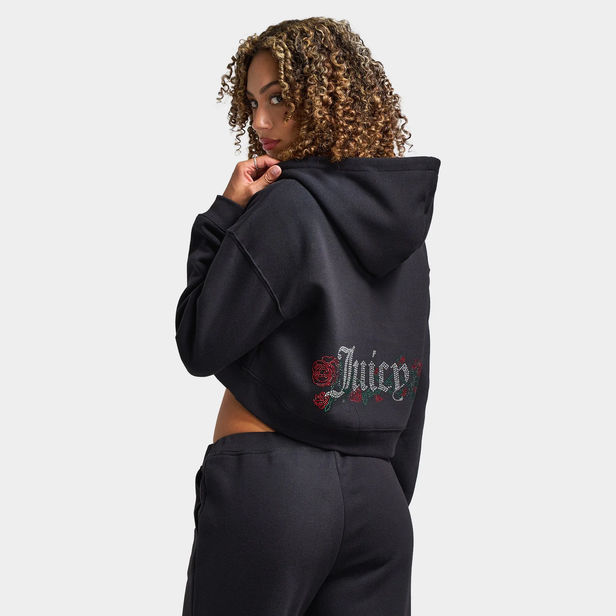 Juicy Couture Women's Cropped Full Zip Fleece Hoodie Roses / Liquorice sold by JD Sports product image thumbnail 2
