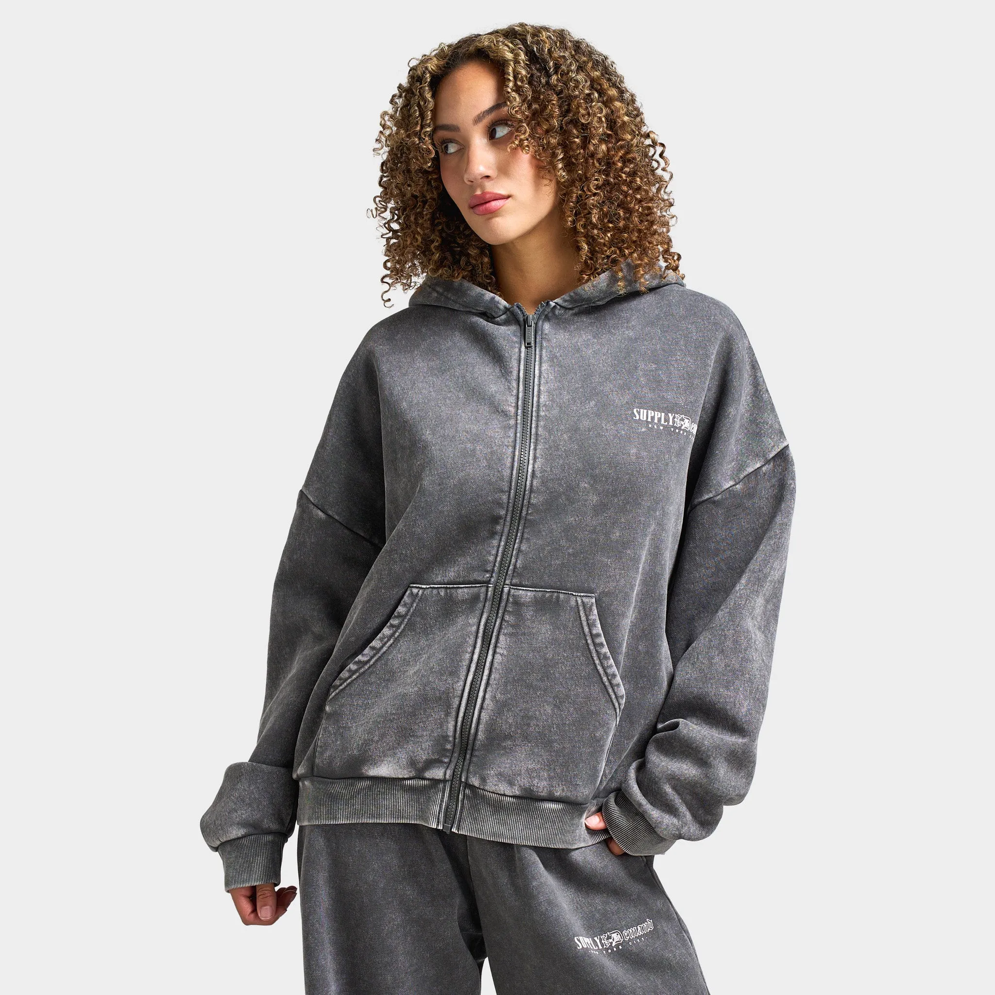 Supply & Demand Women's Scorp Full Zip Hoodie / Dark Grey Wash sold by JD Sports
