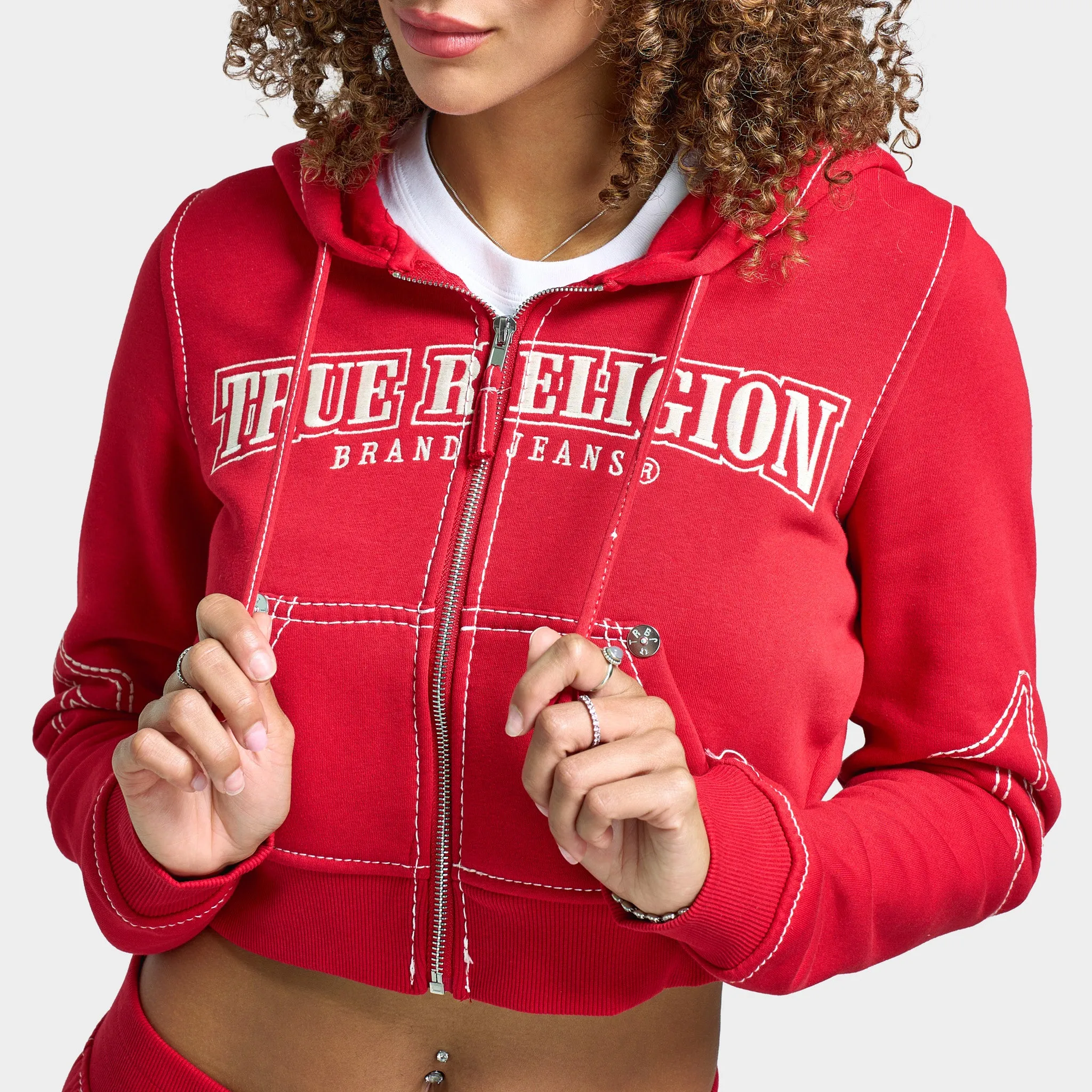 True Religion Women's Anniversary Big T Shrunken Hoodie / Scarlet Sage sold by JD Sports product image thumbnail 3